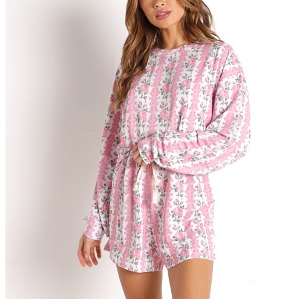 Stripe & Stare x LoveShackFancy Cropped Sweatshirt & Shorts Set Bloom- Size XS-M